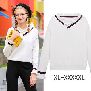 Frill Trim Off-shoulder Long-sleeve Knit Sweater