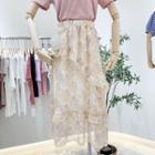 Floral Print Midi Chiffon Skirt Almond - One Size