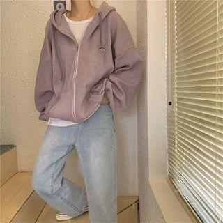Plain Zip Hoodie Purple - One Size