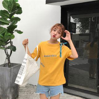 Letter Open Shoulder Short-sleeve T-shirt