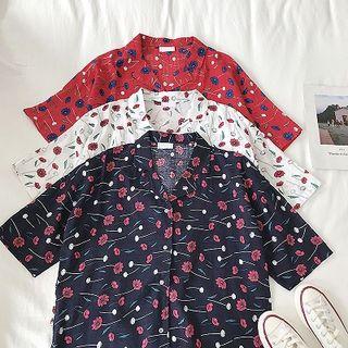 Floral Single-breasted Short-sleeve Blouse