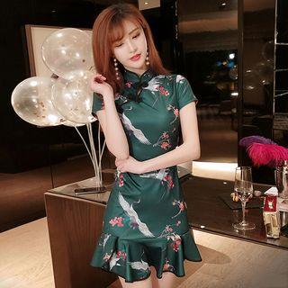 Traditional Chinese Patterned Short-sleeve Mini Mermaid Dress