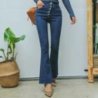 Button-fly Slit Boot-cut Jeans