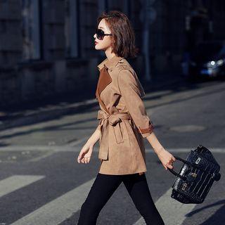 Faux-suede Double-breasted Coat