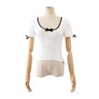 Short-sleeve Contrast Trim Bow Accent Knit Top