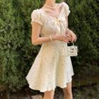 Short-sleeve Floral Bow A-line Dress