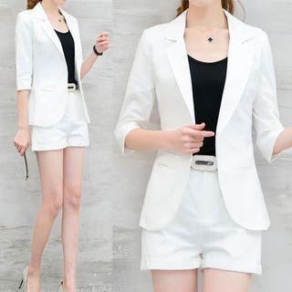 Set: Plain 3/4-sleeve Blazer + Shorts