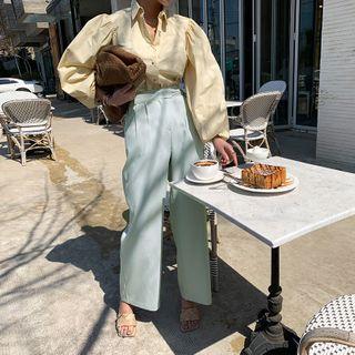 Tie-waist Wide Dress Pants Sky Blue - One Size