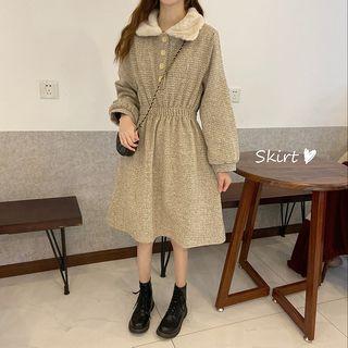 Long-sleeve Collar Patterned Dress As Shown In Figure - One Size