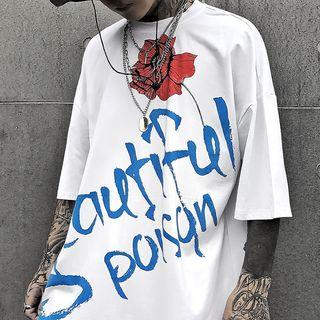 Rose Lettering Elbow-sleeve T-shirt