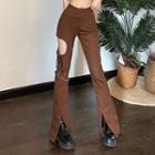 High-waist Cut-out Slit Boot-cut Pants