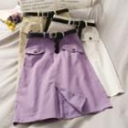 High-waist Slited Midi Skirt With Belt
