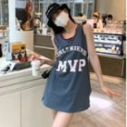 Sleeveless Contrast Trim Letter Print Long Tank Top