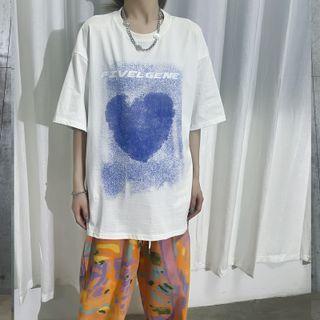 Heart Lettering Print Short Sleeve T-shirt