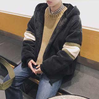 Color Block Fleece Hooded Zip Jacket