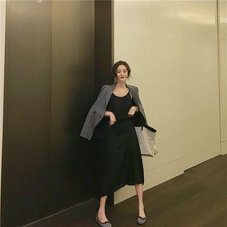 Gingham Double-breasted Blazer / Strappy Midi Dress