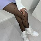 Heart-pattern Sheer Tights Black - One Size