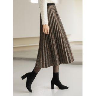 Herringbone Long Pleated Skirt Dark Beige - One Size