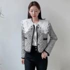 Collarless Piped Floral Quilted Jacket Black - One Size