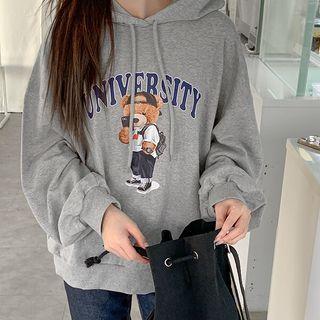 Plus Size Letter Bear-printed Hoodie