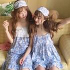 Set: Floral Strappy A-line Dress + Eye Mask / Set: Camisole Top + Shorts + Eye Mask