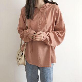 Plain Long-sleeve Hooded Shirt