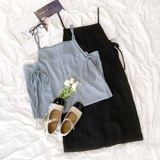 Short-sleeve Plain Top / Plain Strappy Dress