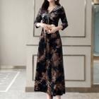 Jacquard 3/4-sleeve Maxi A-line Dress