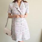 Short-sleeve Tweed Double-breasted Mini Dress