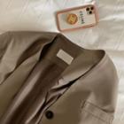 Collarless Flap-detail Jacket Beige - One Size