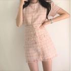 Set: Short-sleeve Tweed Top + Mini Tweed Skirt