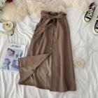 Sashed Buttoned Midi A-line Skirt