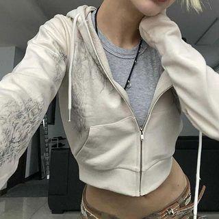 Long Sleeve Floral Print Cropped Zip Jacket