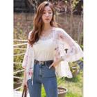 Tie-front Shirred Floral Chiffon Cardigan