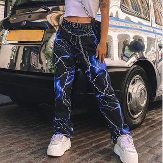 Lightening Print Straight-cut Pants