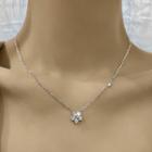 Rhinestone Floral Necklace Necklace - Silver - One Size