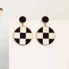 Plaid Disc Drop Ear Stud / Clip-on Earring