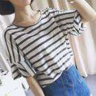 Striped Elbow Bell Sleeve T-shirt