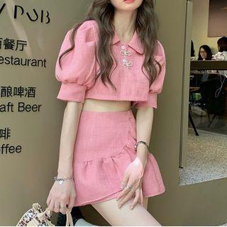 Puff-sleeve Crop Top / A-line Skirt / Set