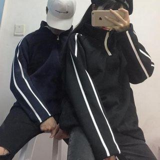 Contrast Trim Half Zip Couple Matching Pullover