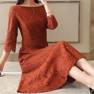 Off Shoulder 3/4-sleeve A-line Midi Dress