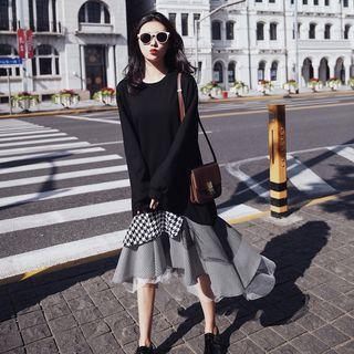 Plaid Panel Midi Pullover Dress