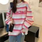 Striped Lettering Oversized Sweatshirt