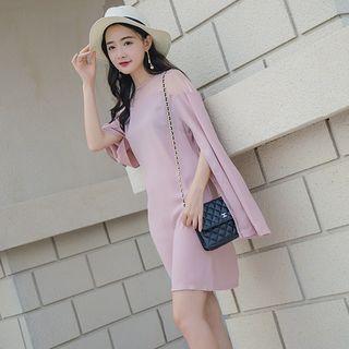 Long-sleeve Slit-cuff Paneled Dress