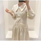 Long-sleeve Wide-collar A-line Midi Dress