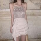Halter-neck Sequined Camisole Top / Shirred A-line Skirt