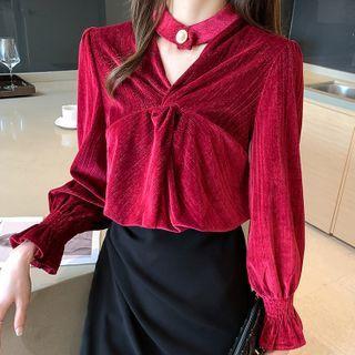 Choker-neck Velvet Blouse