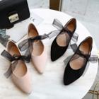 Faux Suede Pointed-toe Lace Bow Accent Flats