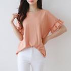 Frill-trim Mesh-detail T-shirt