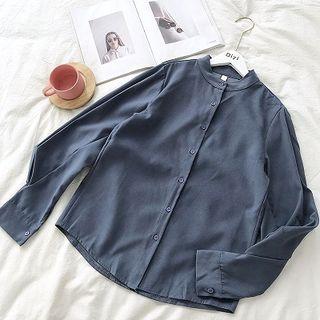 Plain Single-breasted Puff-sleeve Blouse